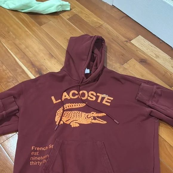 Lacoste Maroon Hoodie with Orange Logo - Picture 2 of 10